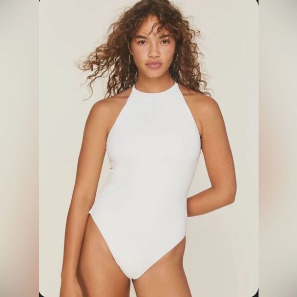 Andie Swim Asbury Ribbed One Piece Swimsuit in Coco Off-White Size XS - Picture 1 of 7